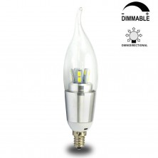 7 Watt Dimmable C35 LED Candelabra Light Bulbs E12 Candle Lamps--60W Incandescent Equivalent Energy-saving Chandeliers LED Bulbs Cool White 6200K,Flame Tip, Silver Polished Lamp Body